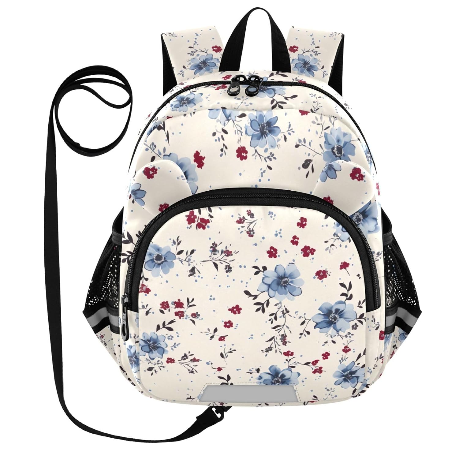 Vintage Blue Floral Toddler Harness Backpack for Boys Girls 3-6 Years Kids Backpack with Anti Lost Safety Leash Child Leash Backpack for Travel Preschool Walking