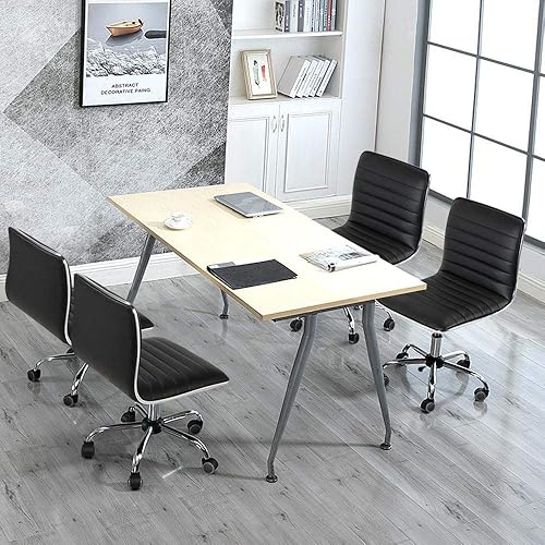 Miniatura 2 de Topeakmart Silla de trabajo con respaldo medio, respaldo bajo, de cuero, giratoria, para oficina, computadora, escritorio, retro, sin brazos,