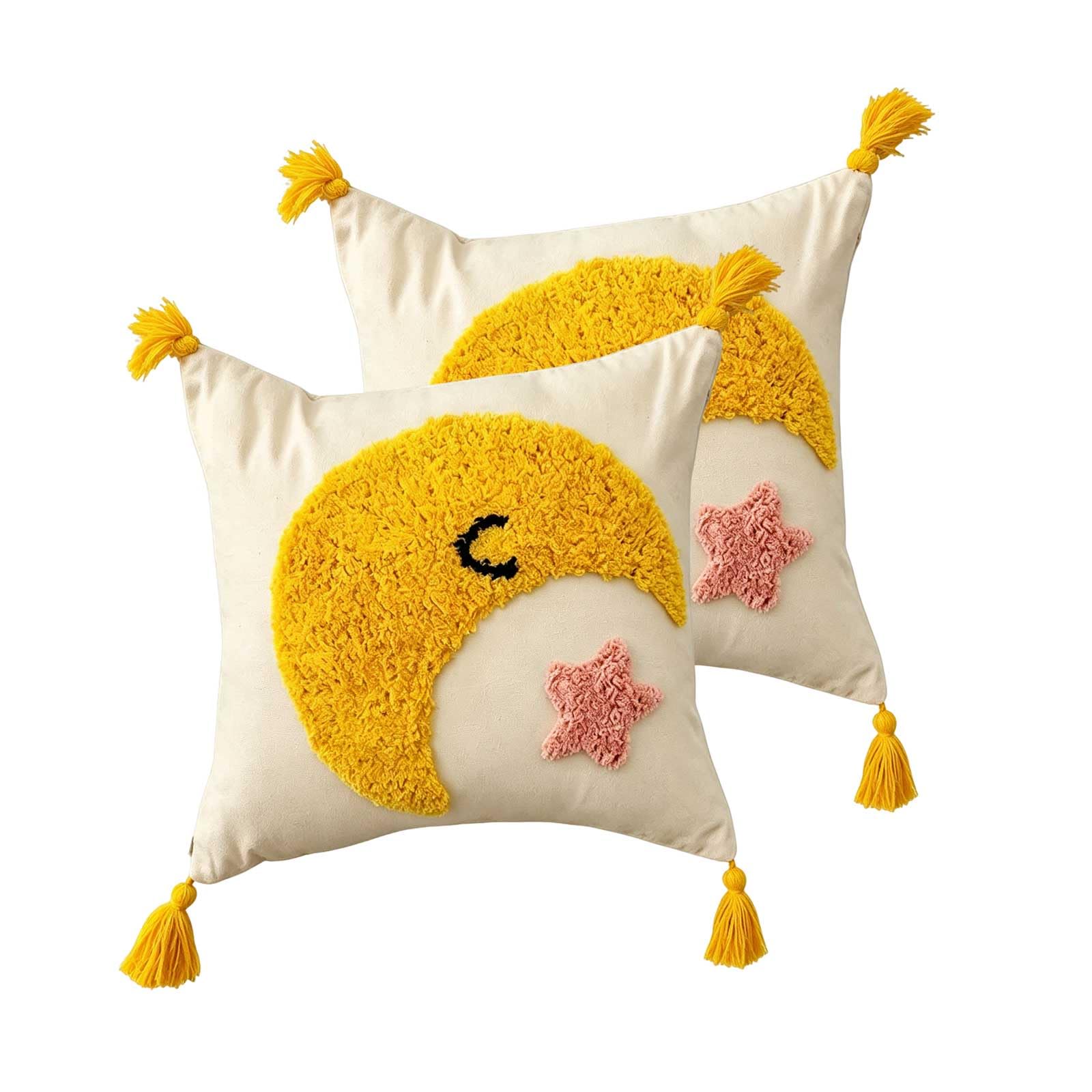 BCCIAPLN Set of 2 Tufted Boho Throw Pillow Cases with Tassels 18x18 Inch