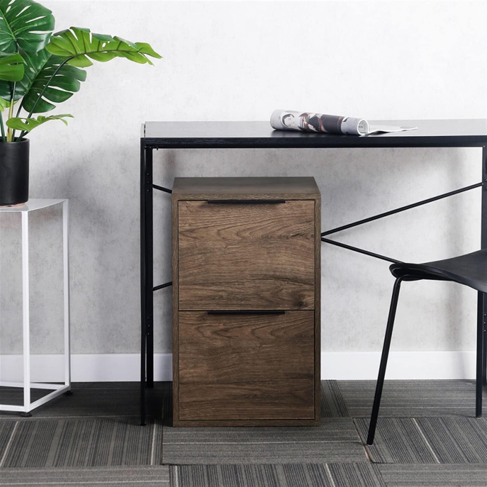 Armoire de classement verticale en bois à 2 tiroirs pour lettres, organiseur de bureau à domicile avec placement sous le bureau
