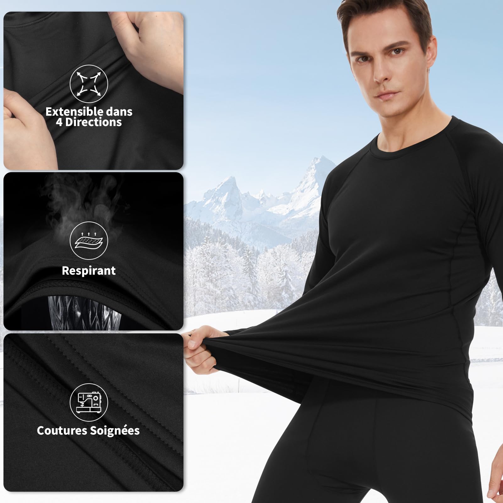 Kiiwah Haut Thermique Homme Maillot de Corps à Manches Tee Shirt Manche Longue sous-Respirante sous Vetement Thermique Chauds