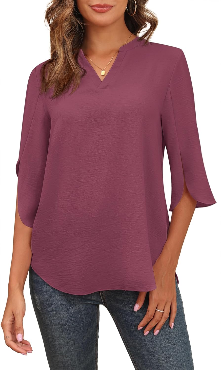 Askyes Women's 2026 Summer Chiffon Blouses Short Sleeve V Neck Tshirts Loose Casual Flowy Dressy Tops for Leggings Blouse