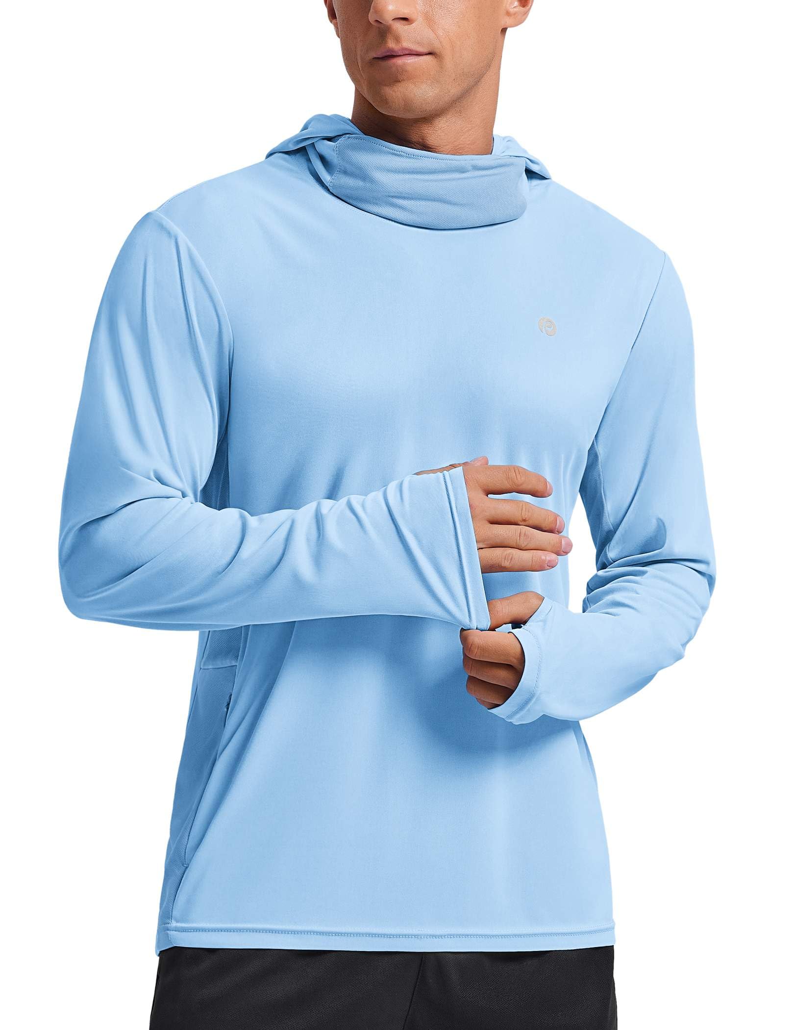 PINSPARK Men's UPF 50+ Sun Protection Hoodie with Mask Long Sleeve Fishing Shirt