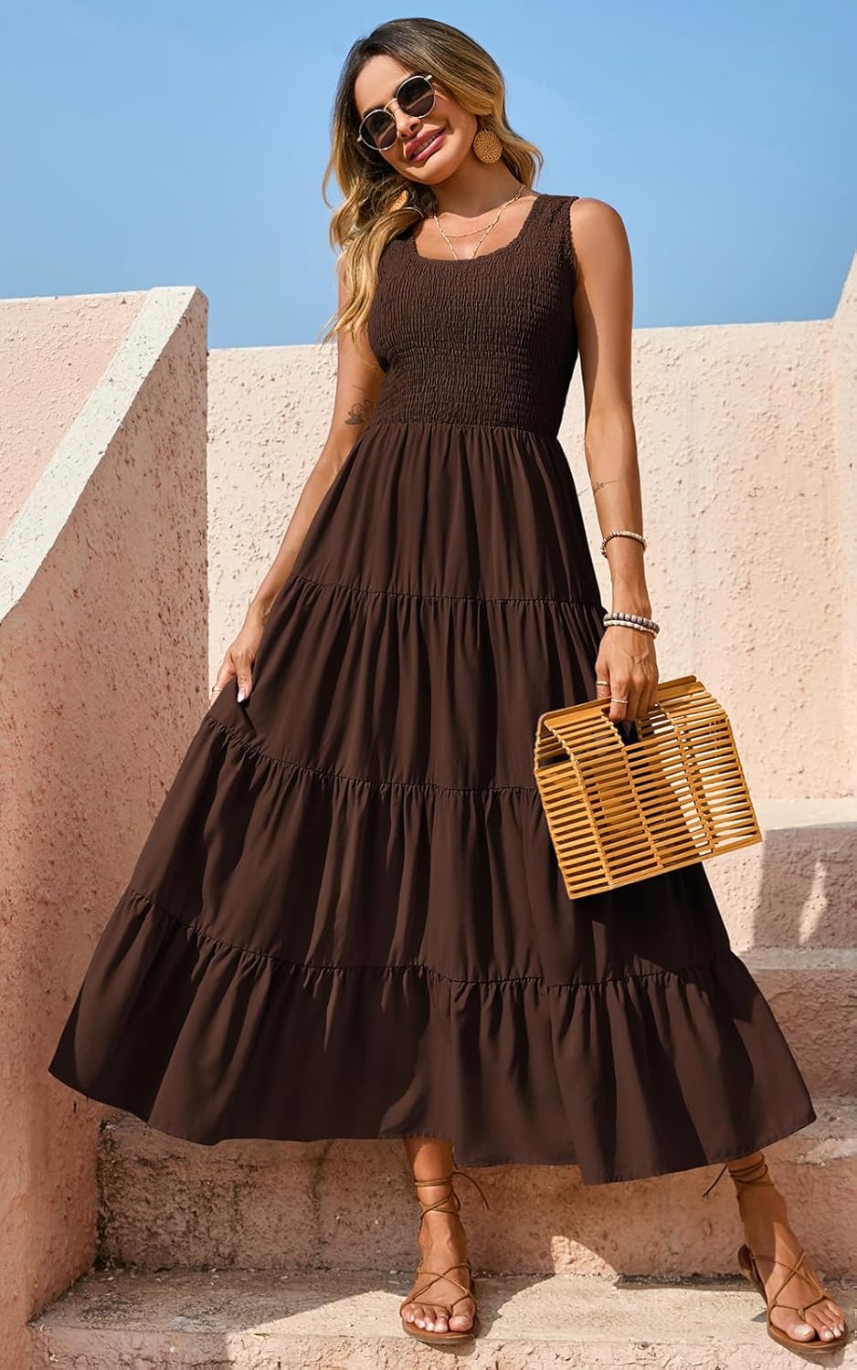 PRETTYGARDEN Women's 2026 Casual Loose Plain Maxi Sundress Smocked Tank Dress Sleeveless Spring Beach Tiered Long Dresses - Image 6