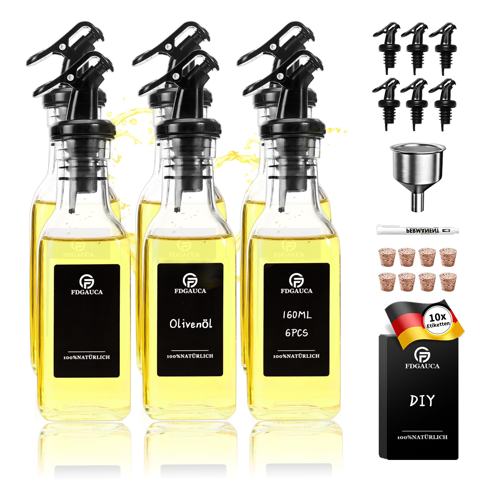 SAEIV Set Bouteilles Huile Et Vinaigre En Verre | 2x160ml + 2x120ml + Support - Cuisine Pratique