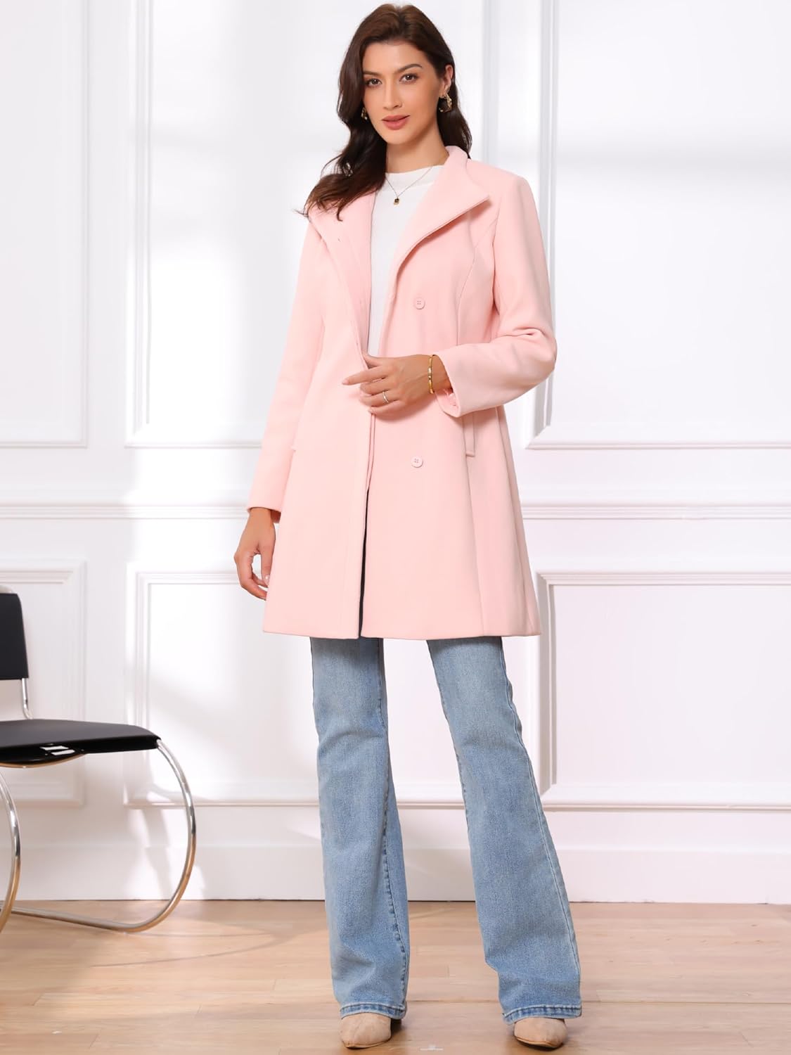 Allegra K Peacoat Coat for Women's Wrap Collar 2024 Winter Trench Coat