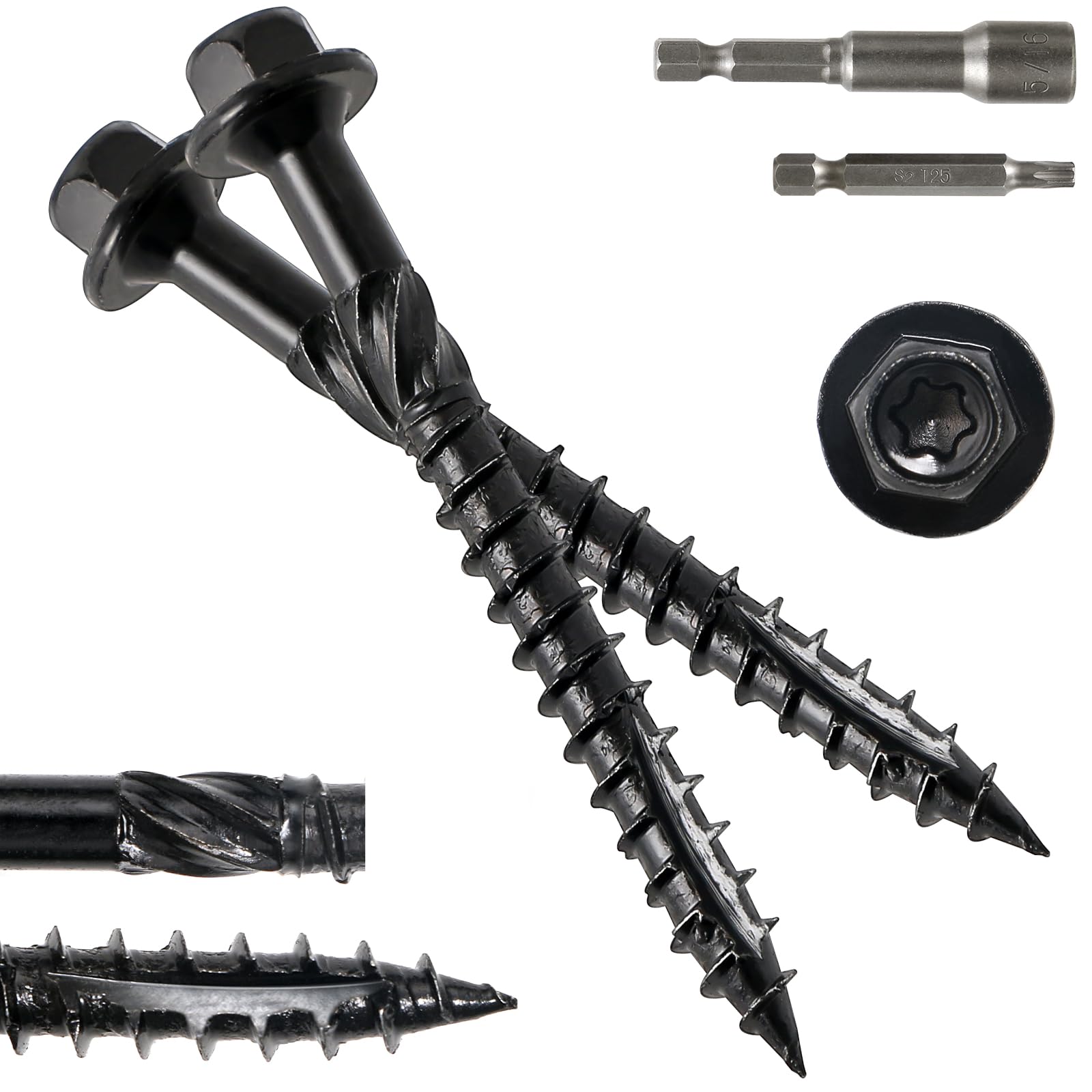 Photo 1 of #14 x 3 Wood Structural Screws 50 Pack Hex Head Lag Screws, Rust Resistant Timber Screws for Timber/Log/Landscaping Wood (Black)