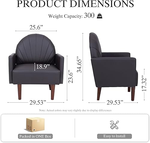 Miniatura 2 de Leather Accent Chair, Mid Century Modern PU Leather High Back Armchair for Living Room, Chairs with Solid Wood Legs for Small Spaces, Bedroom Office