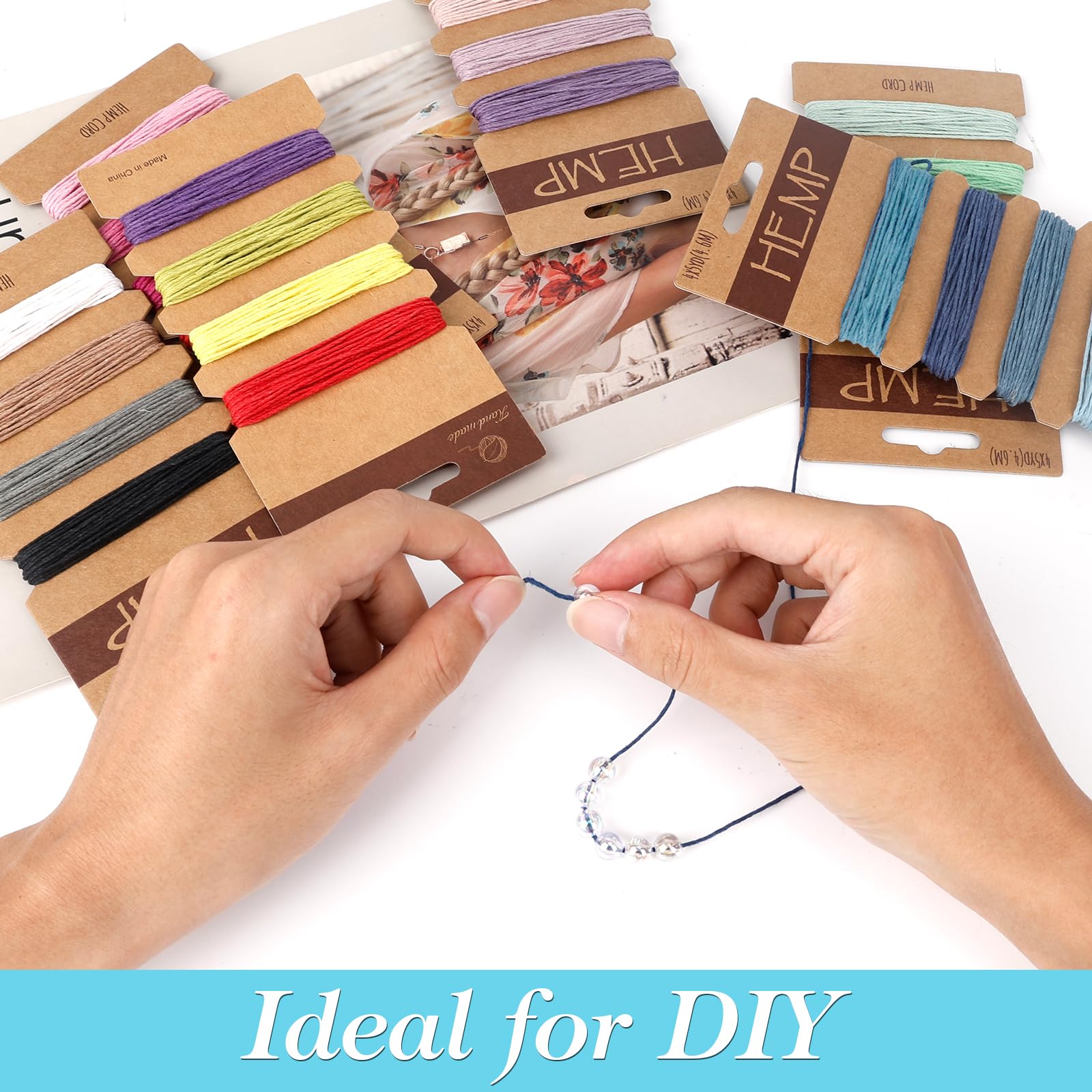 Ticeed Cordón De Lino Multicolor, Cordón De Hilo De 22 Colores Cuerda De Cáñamo Para Pulseras Lino Multicolor Natural Cordón Cable Hilo Encerado Macrame Para DIY Llavero Pulsera(1mm, 4,5m