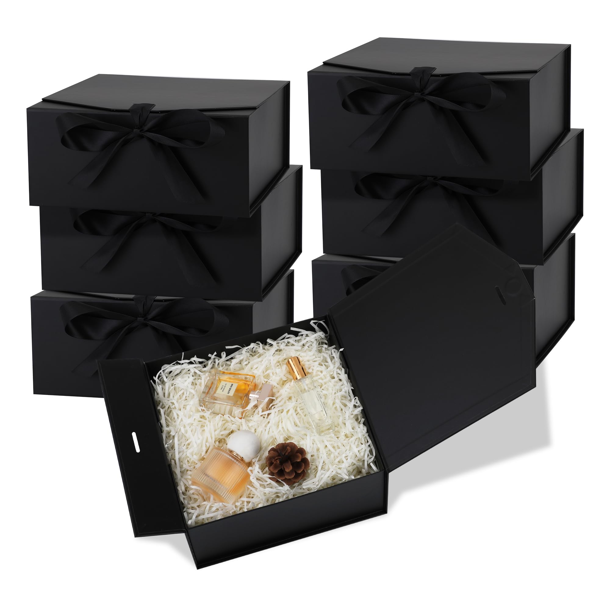 OEMVALATY Confezione da 6 scatole regalo, 22,9 x 15,6 x 7,6 cm, con coperchio magnetico e nastro, scatole per proposte di damigella d'onore per matrimoni, conservazioni, regali (nero)