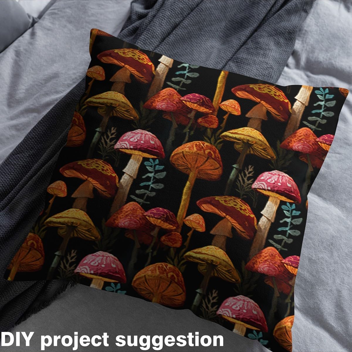 Wild Mushroom Upholstery Fabric for Chairs | Aesthetic Botanical DIY Fabric by The Yard for Craft Lovers 109"x63", Woodland Plant Country Jungle Leaves Rustic Quilting Fabric