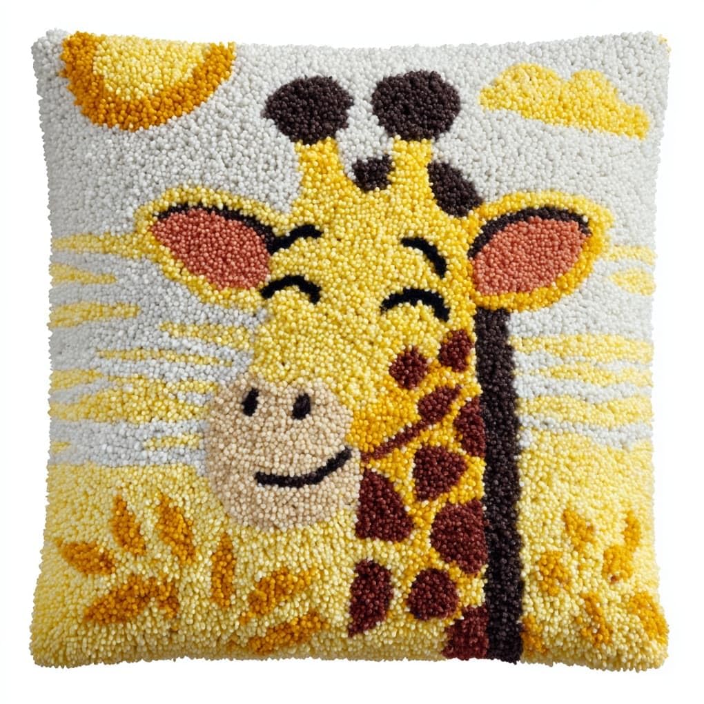 Henypt Latch Hook Cushion Making Set 17x17in,Cute Giraffe Beginner Friendly DIY Needlecraft Craft Kit for Adults,Ideal for Sofa & Bedroom