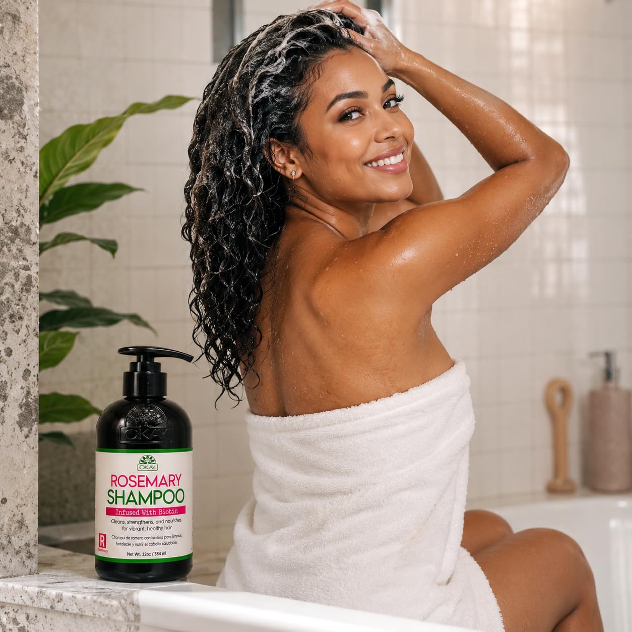 OKAY Rosemary Shampoo with Biotin 12oz – Hair Growth & Strengthening Shampoo, Cleanses Scalp, Reduces Breakage, Moisturizes & Adds Shine, Sulfate Paraben Free for All Hair Types image 3
