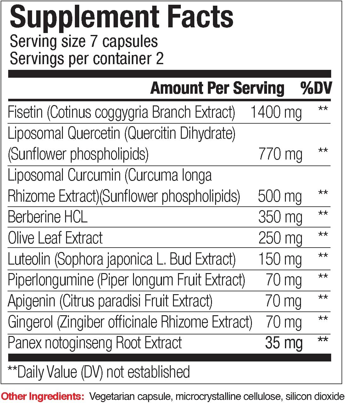 Senex 2 Day Senolytic Complex Supports Elimination of Senescient Cells, Rejuvenation, Anti-Aging with 10 Ingredients Including Fisetin, Quercetin, Apigenin, Luteolin, Piperlongumine, ...