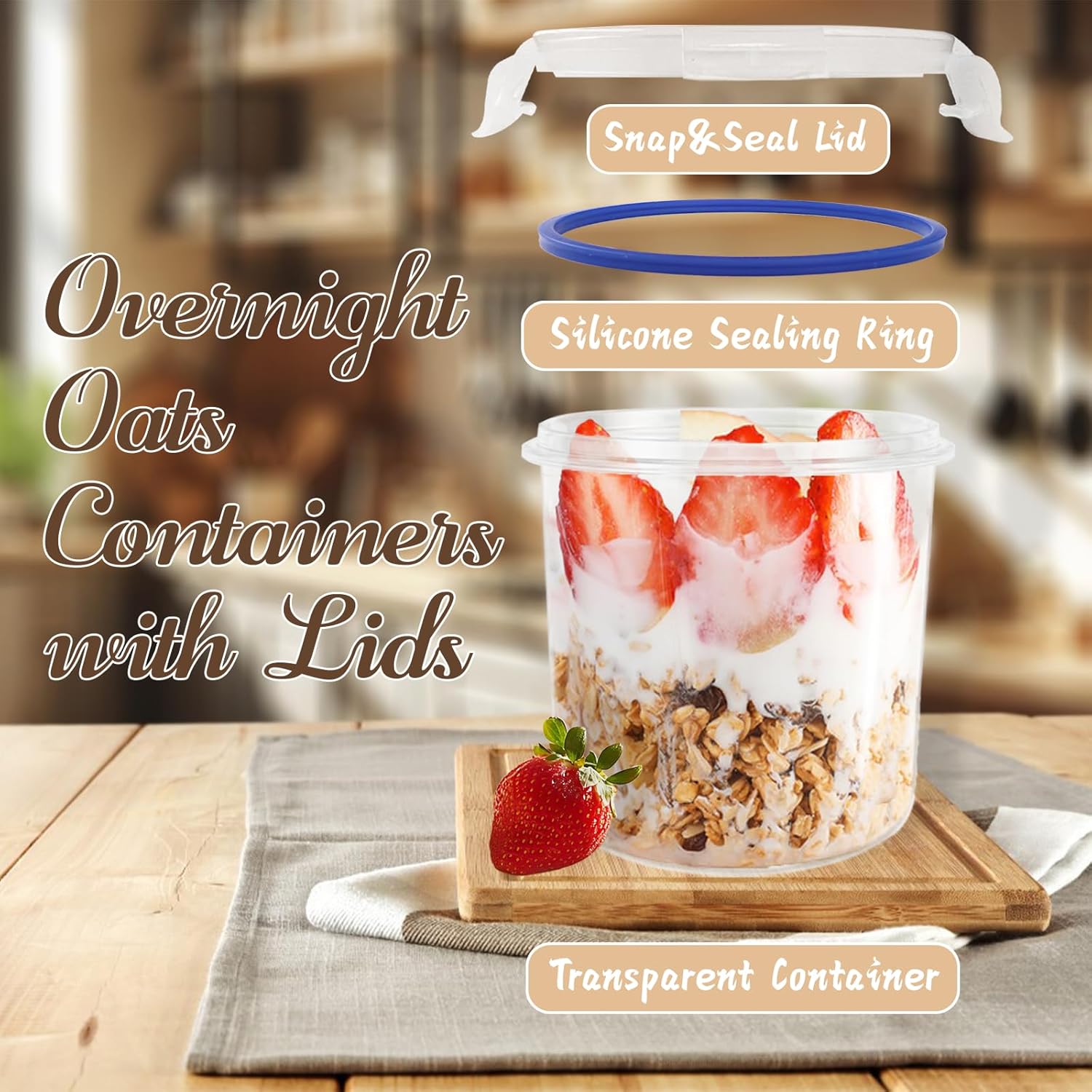 Szsrcywd 4 Pcs Overnight Oats Containers with Lids,16 oz Plastic Oatmeal Prep Container Jars,Reusable Cereal Yogurt Fruit Storage Cups for Breakfast Lunch Picnics - Image 3
