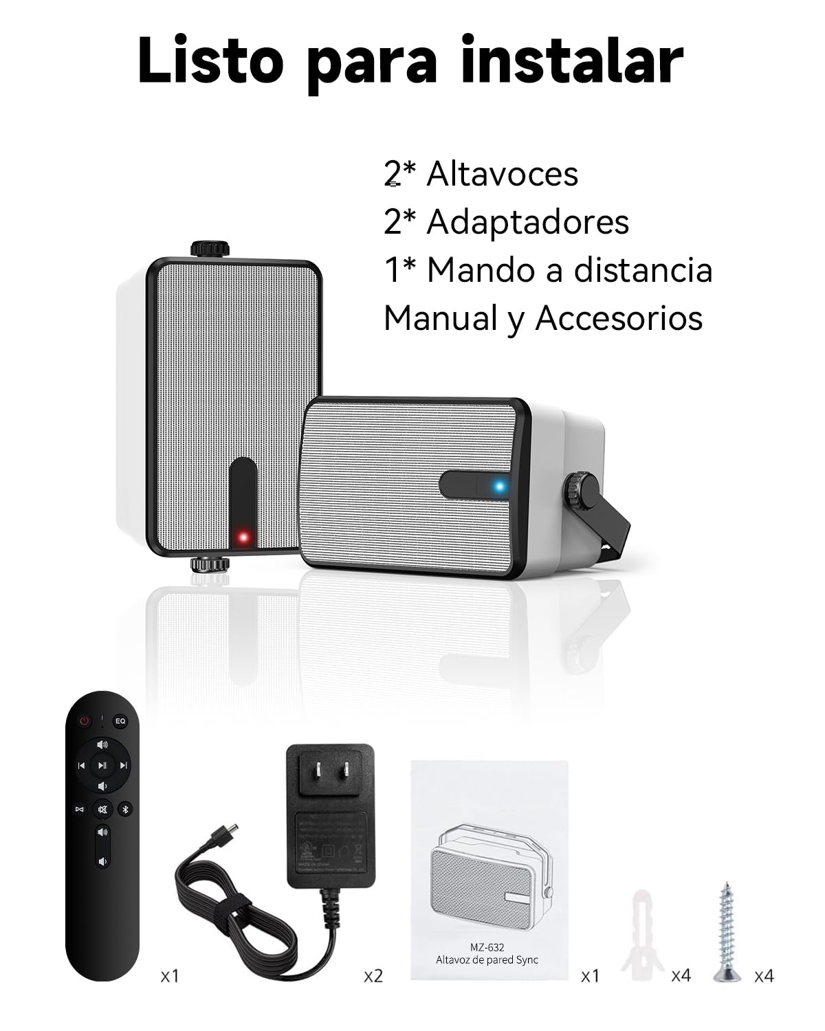 250W Altavoces Bluetooth para Exteriores, Sincronización Inalámbrica Entre Altavoces, Montaje en Pared para Patio, Porche, Cenador, Garaje, Paquete de 2 (MZ-632)
