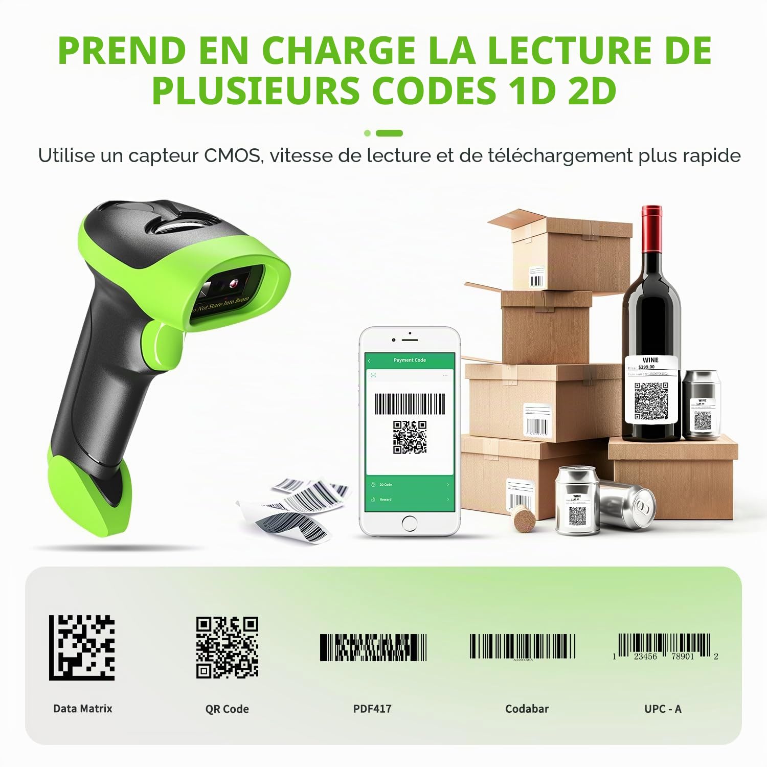NetumScan Lecteur de codes-barres Bluetooth sans fil USB 1D 2D QR compatible avec ordinateur pour système de pose, supermarché, entrepôt, magasin de détail NSL8BL Pro