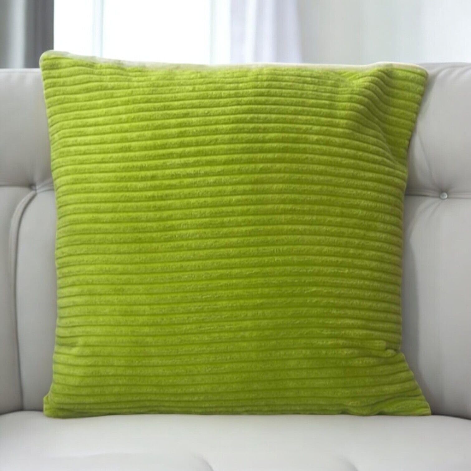 Seechoo Corduroy Cushion Covers, Set of 4, 40 x 40 cm, Plain Soft Striped, Assorted Colours (Lime Green), 40 x 40 cm (Pack of 4) - Image 2