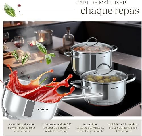 Tectake® Batterie de Casseroles, 7 Pcs, Acier inoxydable, Adapté Induction - 5