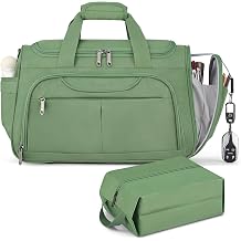 Hanke Large Capacity Travel Duffel Bag, Carry On Luggage with 12 Pockets, 17 Inch Laptop Compartment, Wet Dry Separation & Independent Shoe Bag, Foldable Duffel Bag for Women MenForest Green