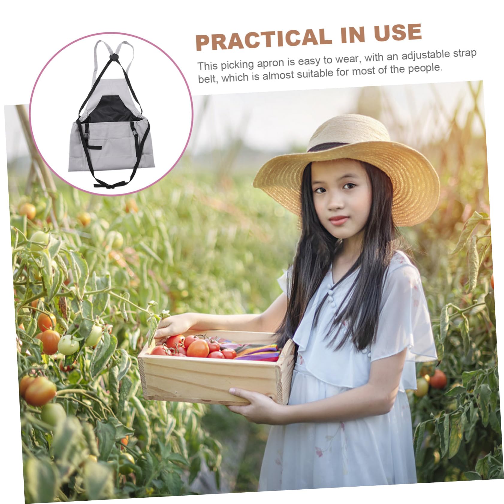 Happyyami Delantal de Jardinería con Bolsa para Herramientas de Recolección de Frutas y Verduras de Tela Oxford con Cinturón Ajustable para Huerto o Granja