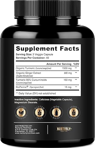 Miniatura 3 de Curcumina de cúrcuma con bioperina y jengibre, pimienta negra y 95% curcuminoides  Suplementos de cúrcuma de alta absorción para articulaciones,