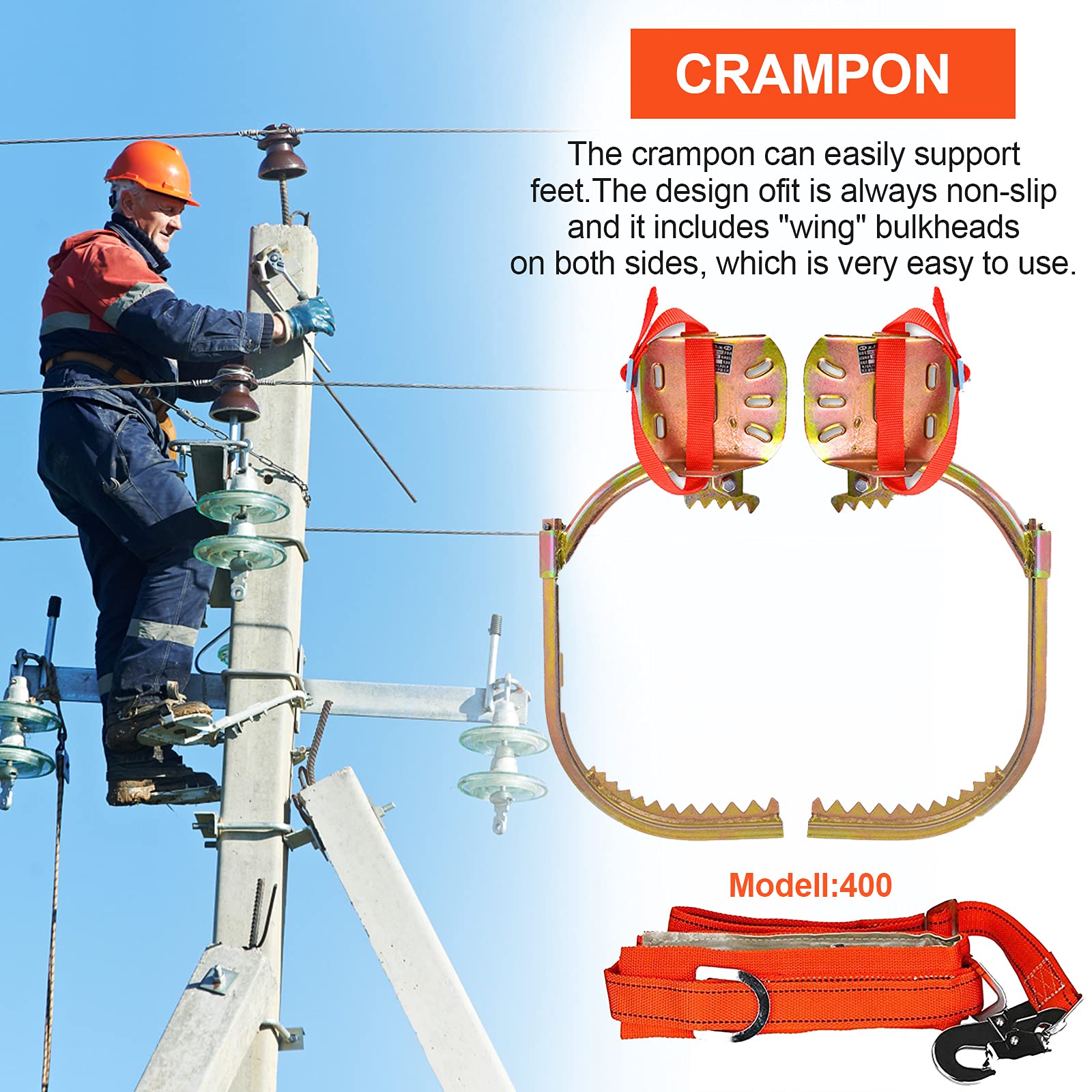 Crampones de escalada de árboles con cinturón de seguridad,Escalada Árboles Artefacto Equipo de Escalada Set para la Selva Supervivencia/Recogida de Frutas/Caza,Electricista Zapatos de Hierro