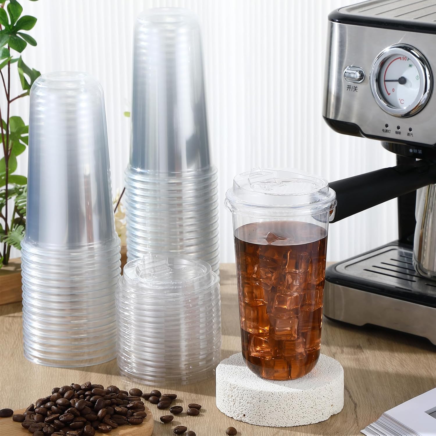 Baderke 50 Sets Crystal Clear Plastic Cups With Lids, Disposable Iced Coffee Cups with Lids for Smoothie, Cold Beverages, Drinking Cups, Cold Drinks for Party, Wedding, Event(Clear,20 oz) - Image 2