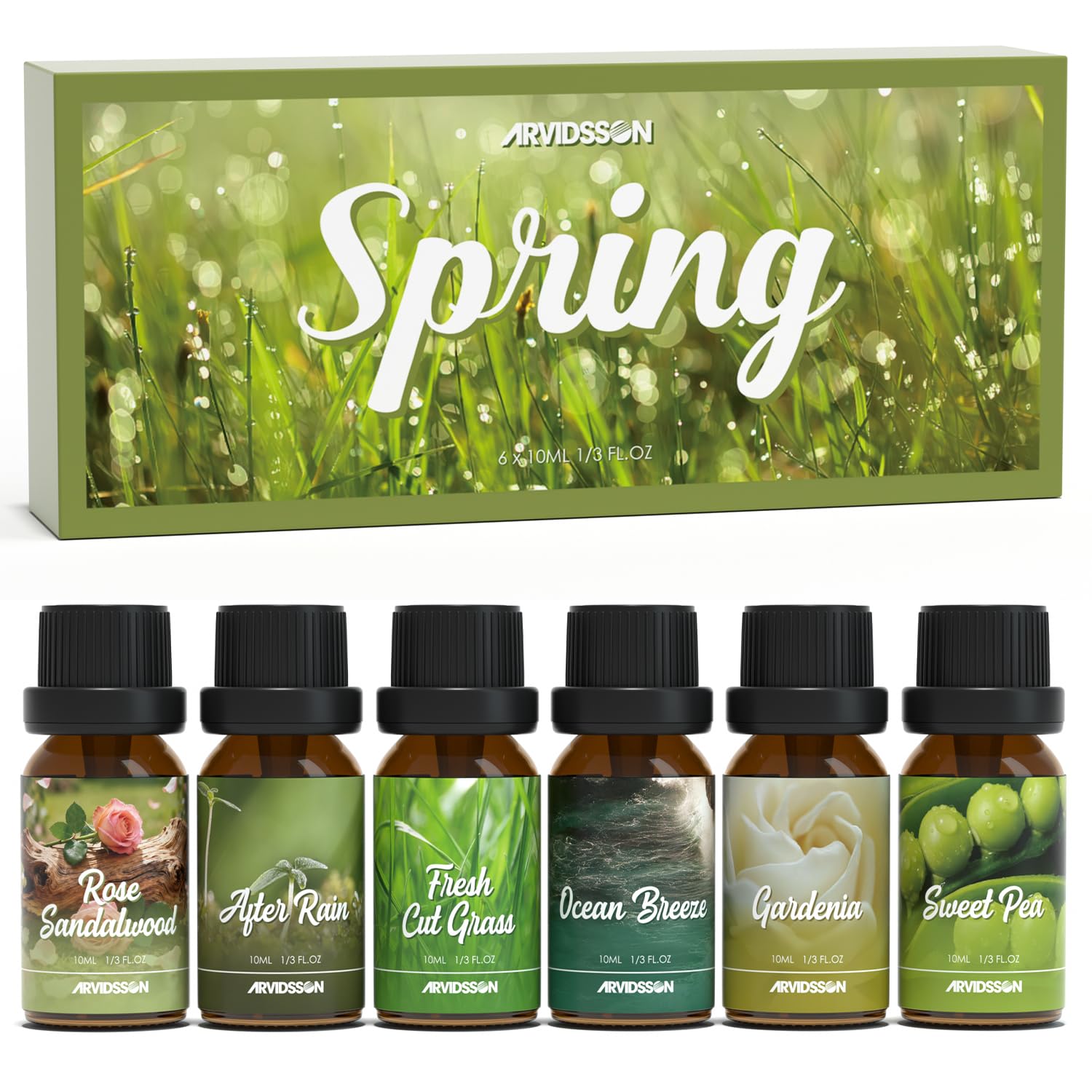 Spring Essential Oils Set, Natural Fragrance Oil for Diffuser - After Rain, Ocean Breeze, Fresh Cut Grass, Gardenia, Sweet Pea, Rose Sandalwood, Spring Scented Oil Gift Set
