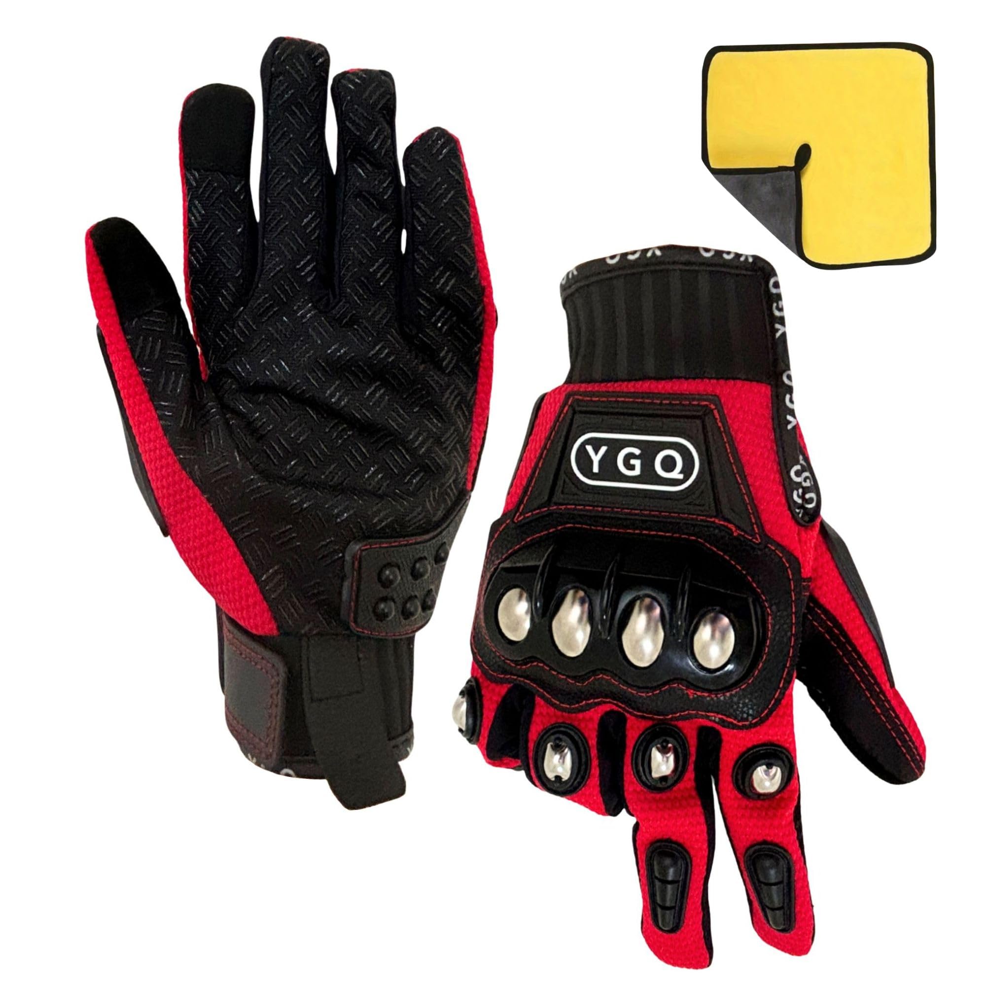 Guanti da moto Powersports da uomo, touch screen, guanti da moto con hard shell e imbottitura sul palmo per corse (rosso, XL)