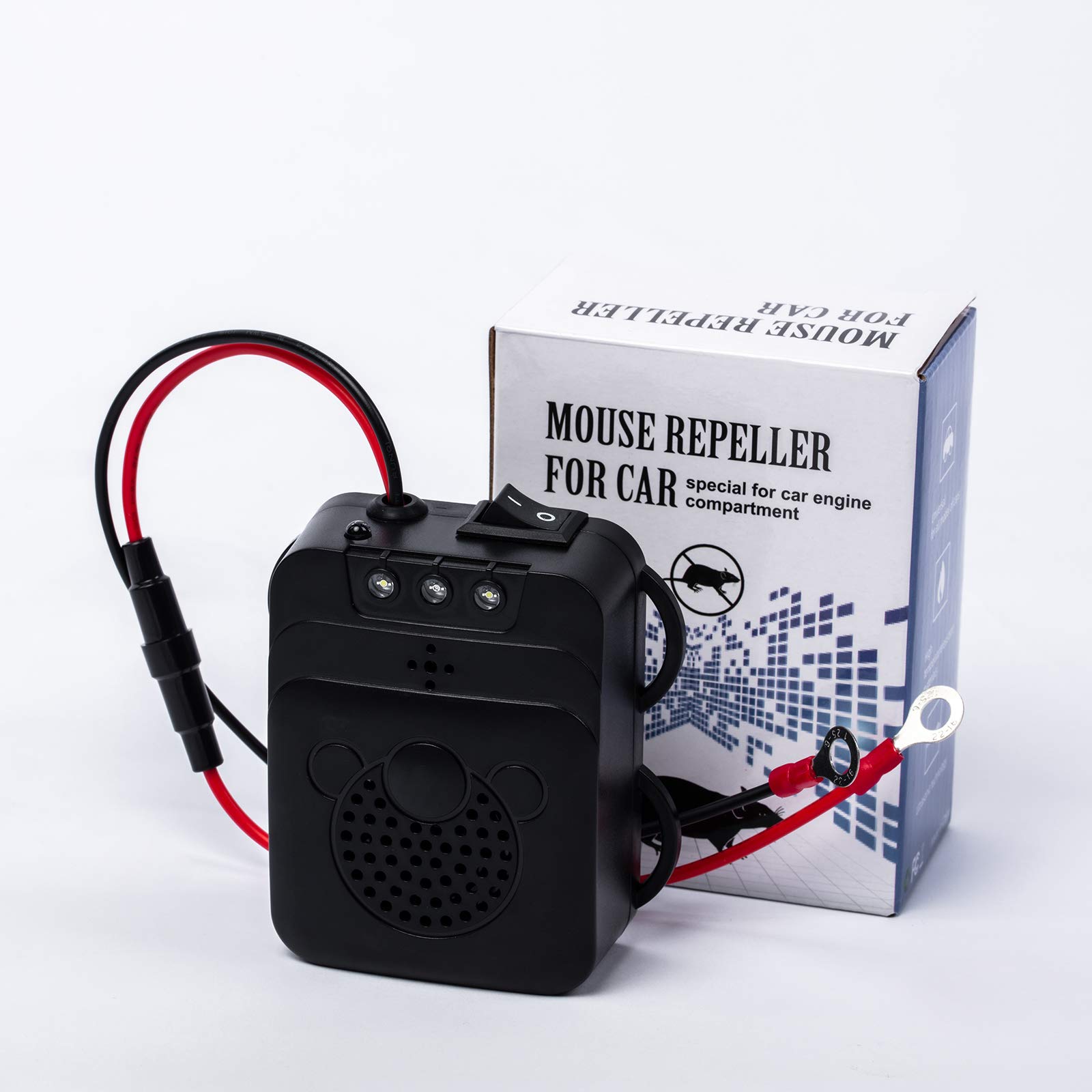 Grunda Répulsif Ultrason pour Voiture - Fréquence à ultrasons 12 kHz - 25 kHz - Connexion à une batterie de voiture 12 V - Protection contre les martres - Répulsif animaux - Avec 3 LED flash