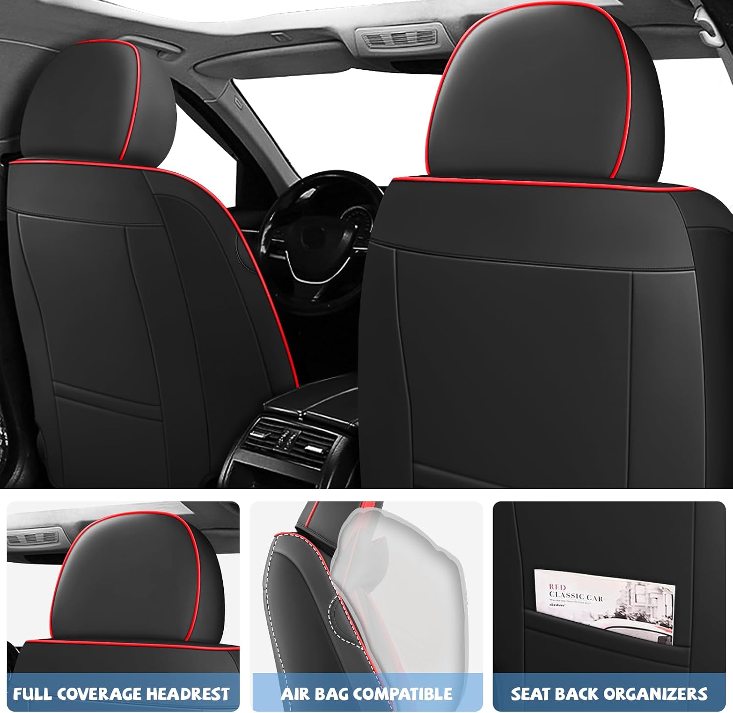 ILMO Seat Covers Tailored for Mazda CX-5 2013-2026– Soft Nappa Leather Carseat Covers with Airbag Compatibility– Wear-Resistant Seats Cover (Black&Red, Luxury Full Set)