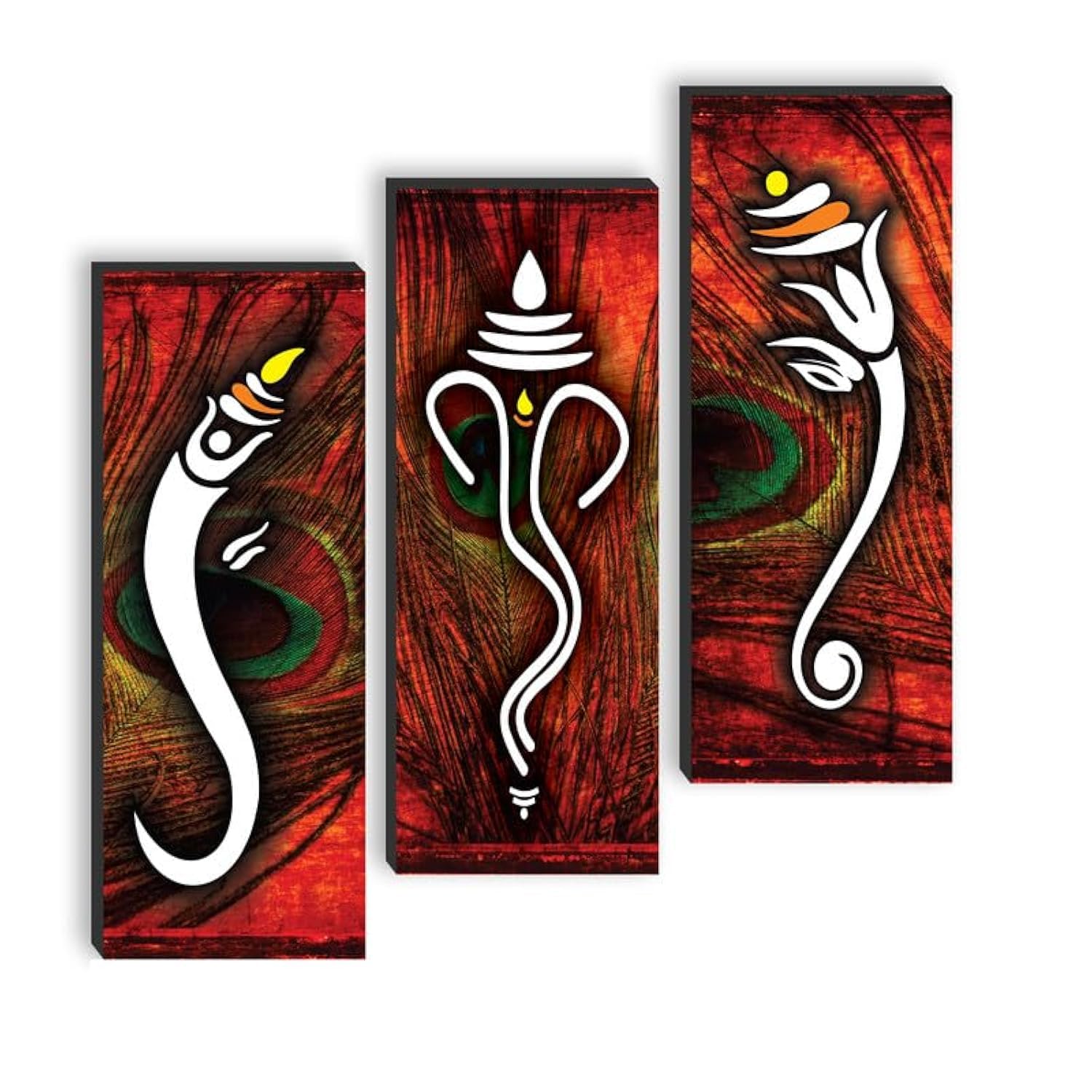 Lord Ganesha Wall Art - Set of 3 UV Textured Paintings -1