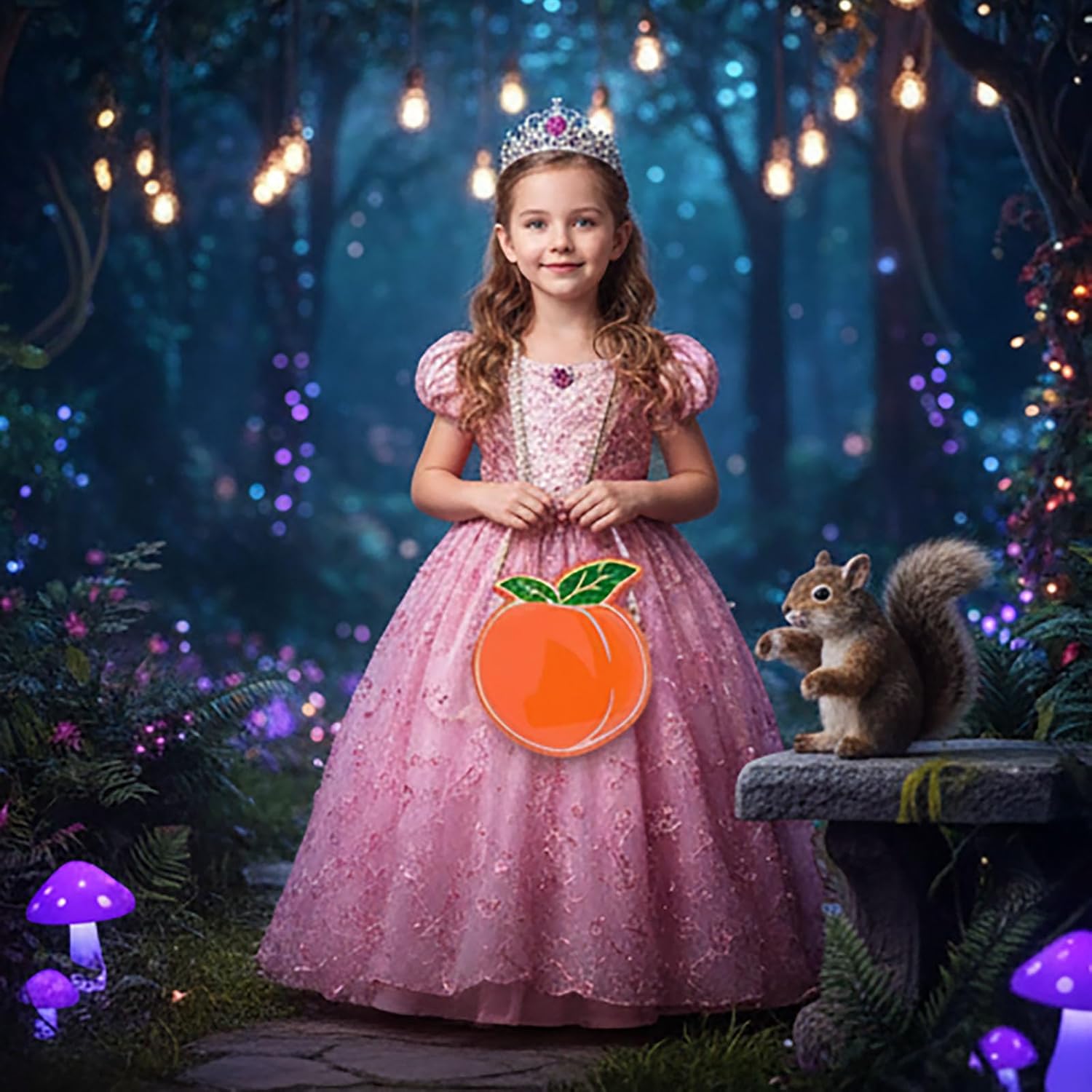 Cute Peach Shaped Mini Crossbody Purse with Pearl Chain Strap, Fruit Design Coin Handbag for Girls (Orange) - Image 4