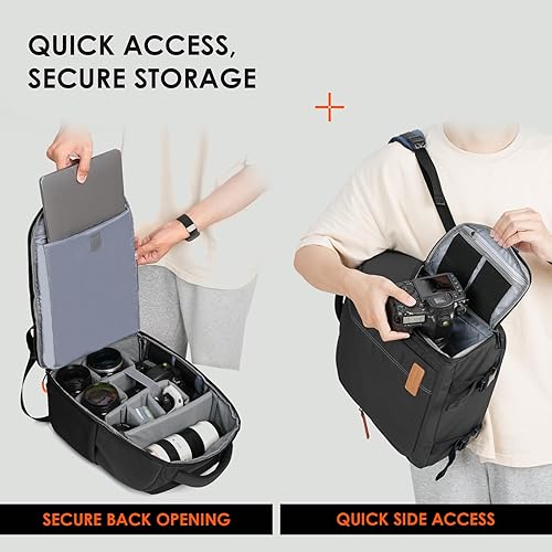 Miniatura 5 de TARION Mochila para cámara para fotógrafos  Bolsa compacta para cámara de 15.6 L con compartimento para laptop de 15.6 pulgadas  Acceso lateral