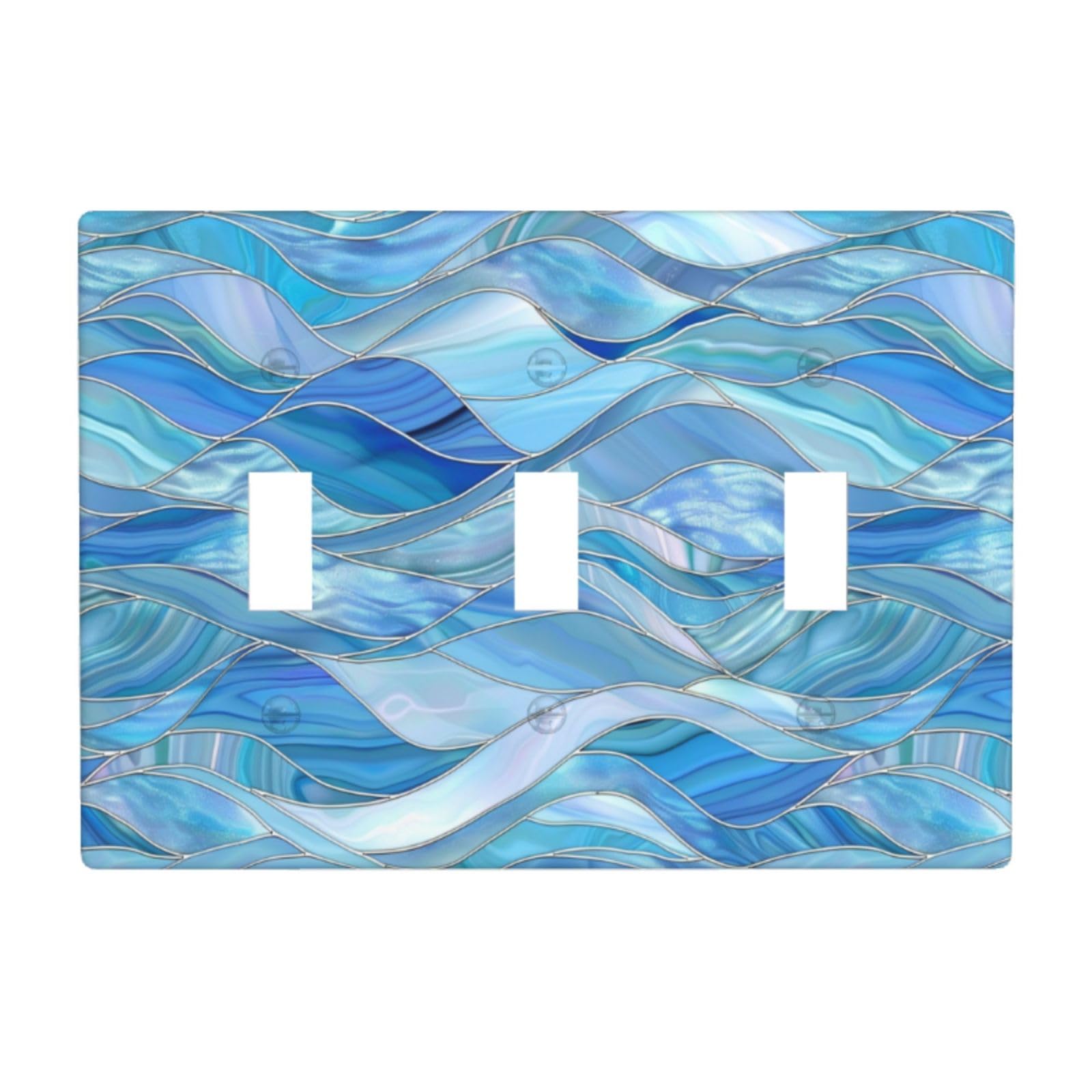 Stained Glass Rolling Ocean Waves Light Switch Covers 3 Gang Triple Toggle Wall Plate Switchplate Electrical Faceplate for Bathroom Kitchen Bedroom Decor