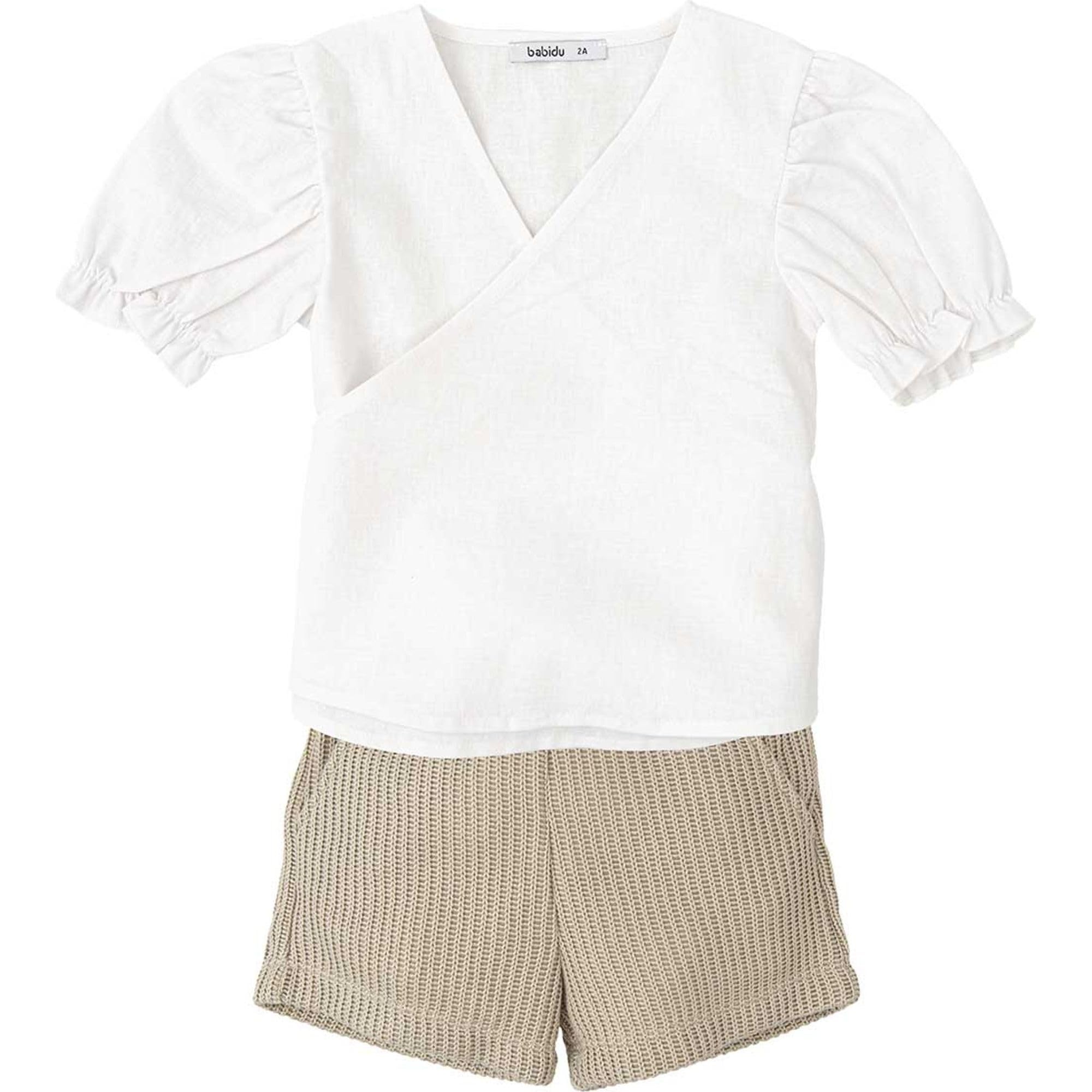 BABIDU Conjunto para bebé Y Niña con Camiseta de Manga Corta Cruzada Y Volantes Set Bambino, Tinta Unita, 24 Months Unisex-Bimbi