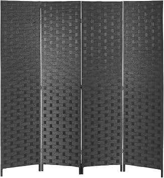 4 Panel Room Divider Folding Privacy Screen Outdoor with Hand-Woven Design Room Partition Wall Divider Portable Wall for Home Office,Black