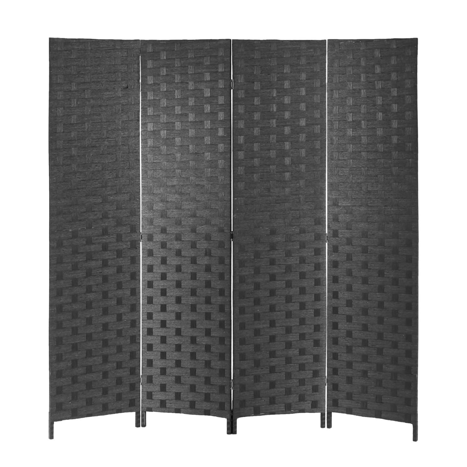 4 Panel Room Divider Folding Privacy Screen Outdoor with Hand-Woven Design Room Partition Wall Divider Portable Wall for Home Office，Black