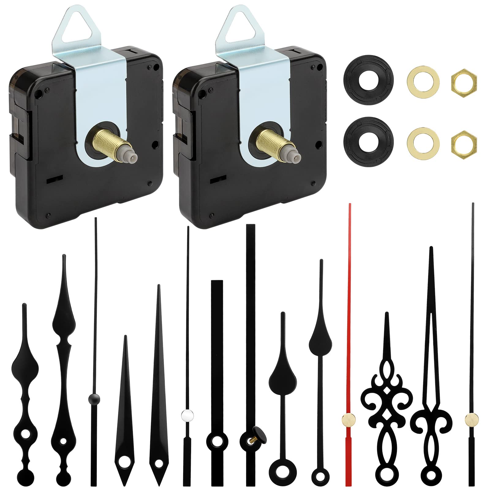 EEEKit 2pcs Silent Clock Mechanisms Battery Powered, Long Shaft Quartz Clock Movement with 5 Sets of Clock Hands, Wall Clock Mechanism Parts Motor Replacement DIY Repair Parts(22mm Shaft)