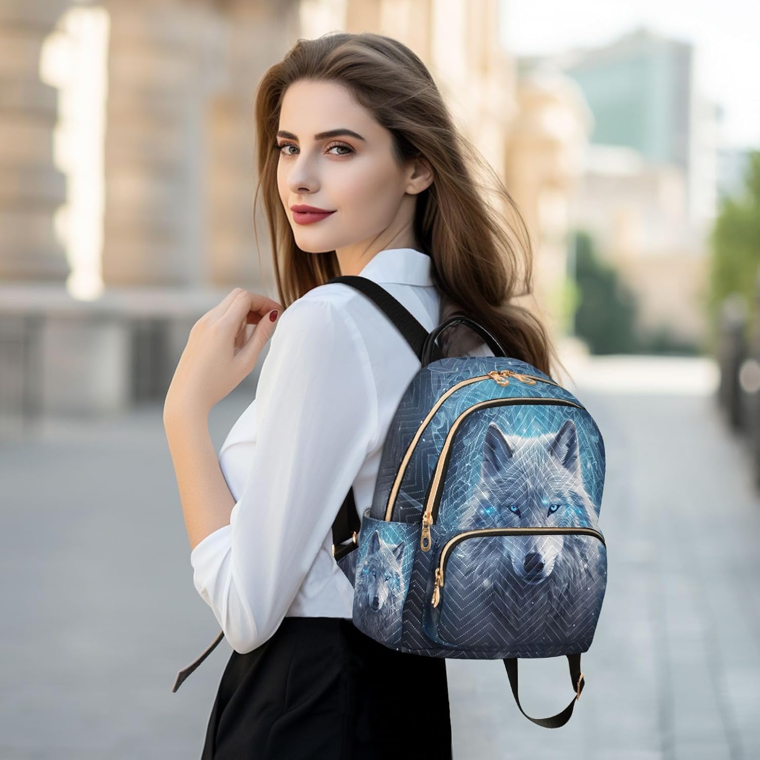 ALAZA Mini Backpack for Women, Blue Wolf Travel Backpack Purse for Ladies, Small Bookbag Daypack Shoulder Bag S - Image 3