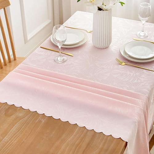 Miniatura 147 de Mantel Redondo Dorado Mantel de Mesa con Patrón de Hojas Borde Festoneado Sedoso Suave Impermeable Lavable 50 Pulgadas Cubierta de Mesa de Tela