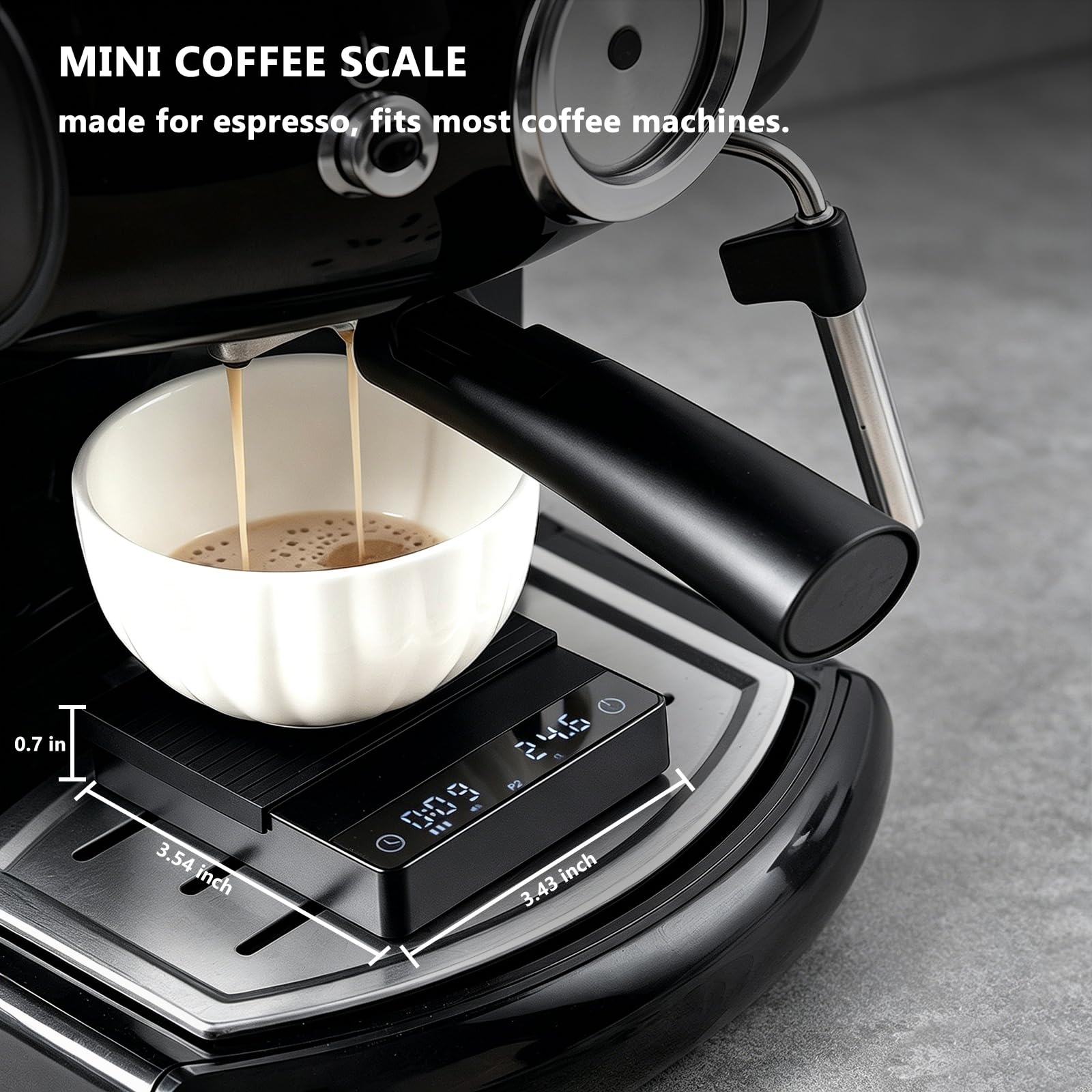Mini-Kaffeewaage mit Timer, wiederaufladbare Espressowaage mit Schwerkraftsensor, 2 kg/0,1 g, hochpräzise digitale Küchenwaage für Espresso & Übergießen, Schwarz