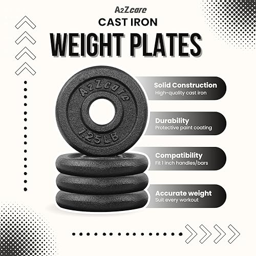 Miniatura 3 de A2ZCARE Juego de placas de peso de hierro fundido estándar de 1 pulgada con agujero central para mancuernas ajustables, barra estándar, ideal para