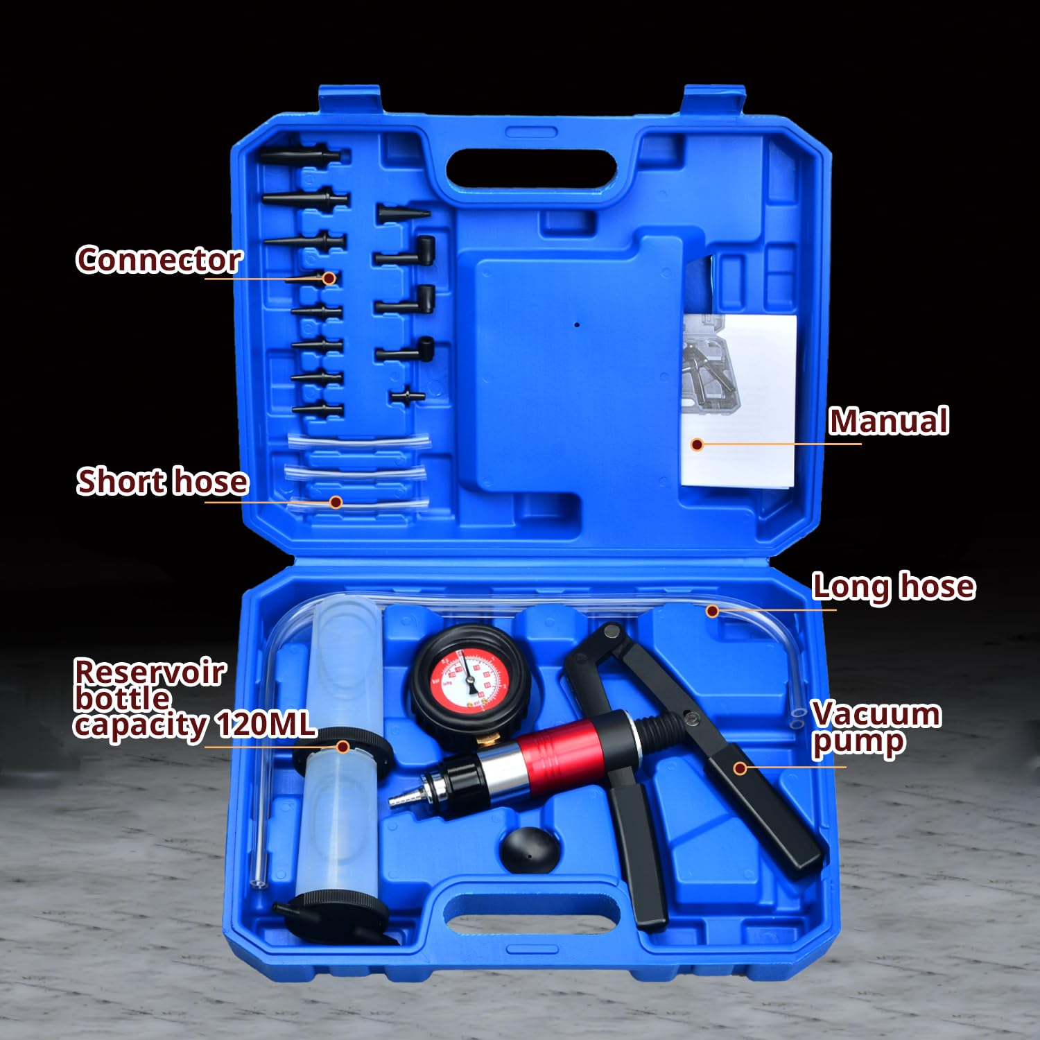 Kit di Spurgo Freni Auto, Tester Manuale per Pompa a Vuoto e Pressione, Kit di Spurgo Liquido Freni e Frizione per Auto e Moto