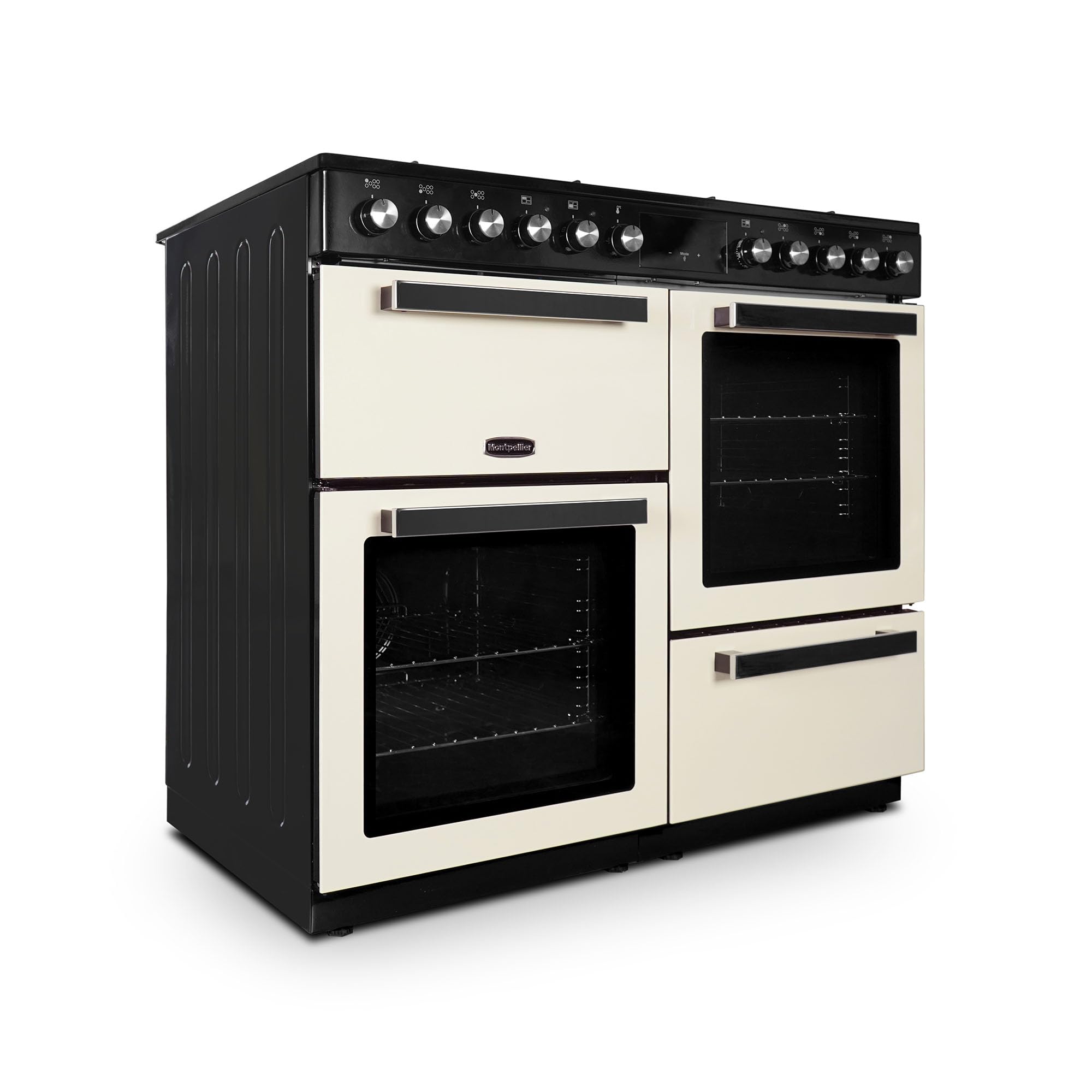 Montpellier MDFRC100C 100cm Dual Fuel Range Cooker – Cream – 7 Gas Burners, 2 Electric Ovens, Separate Grill, Cast Iron Pan Supports — view 3