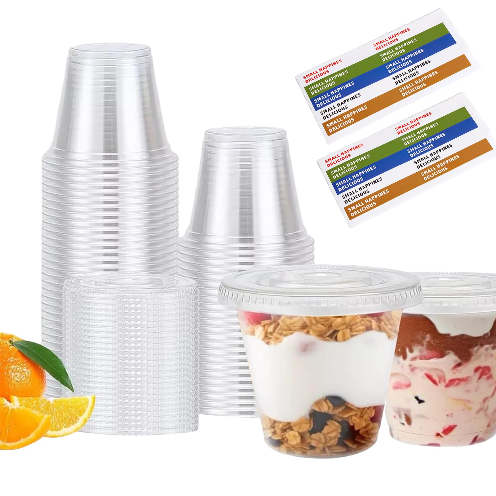 Wrbugukeji Round Dessert Cup with Lids, 50 Pcs 250 ml No Hole Reusable Mini Clear Serving Bowl, Plastic Dessert Cups with Flat Lids for Cake Mousse Ice Cream Birthday Camping Party(9 * 7.5 cm)