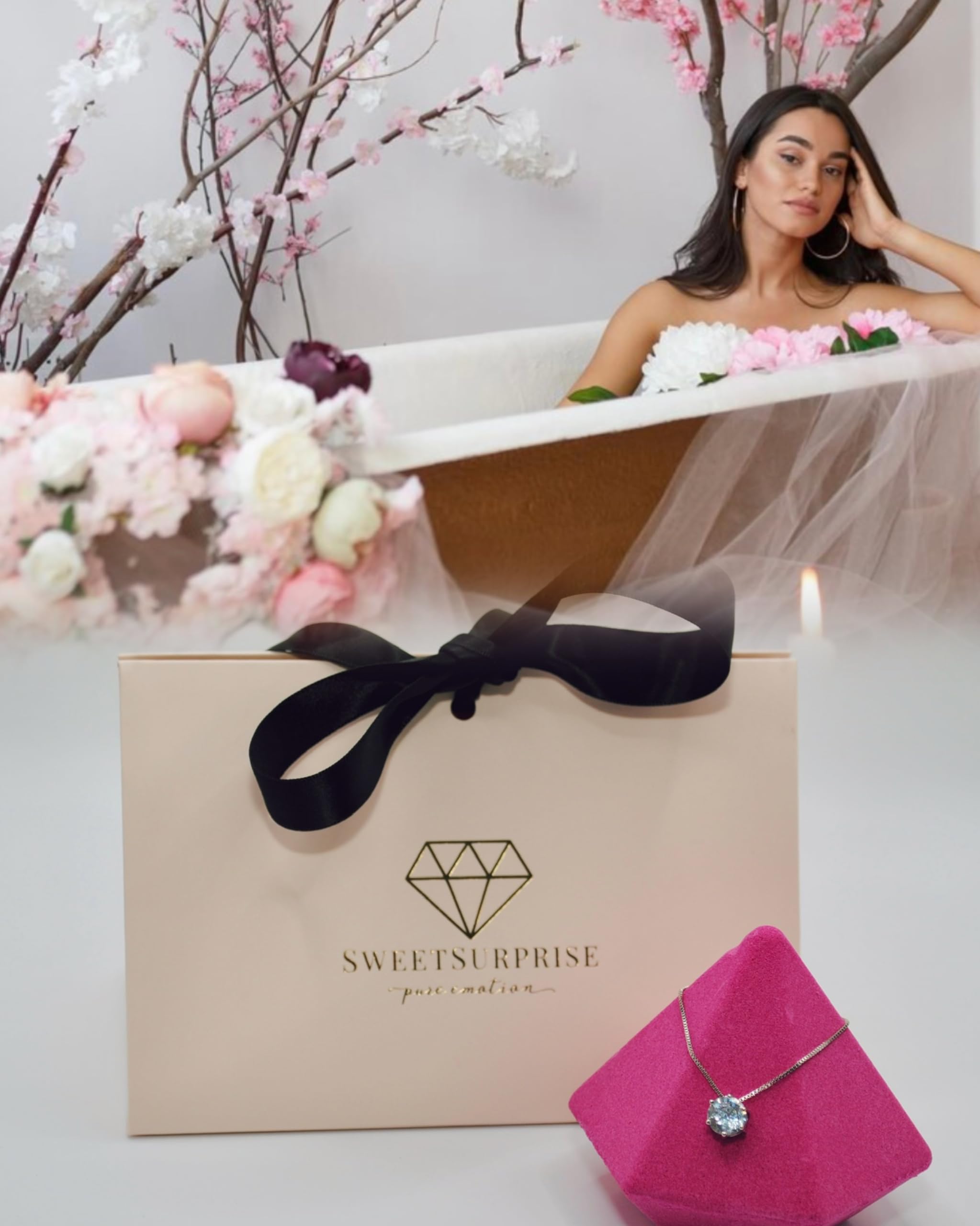 SweetSurprise Badebombe mit Schmuck Überraschung -Romantisches Geschenk für Frauen-Luxuriöse Badeperle mit Silberkette-Geschenkidee für Freundin Frauen