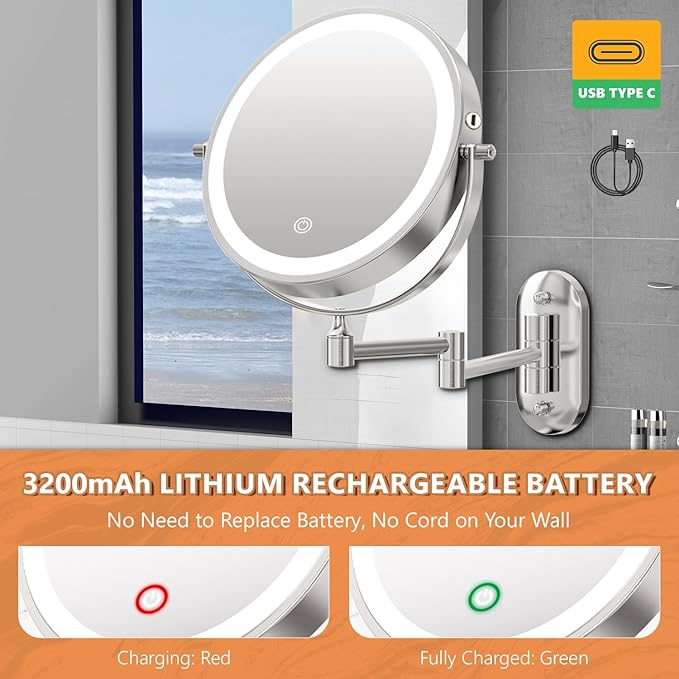 Espejo de Maquillaje con Luz Auxmir 8" 1X/30X Montado en Pared miniatura 8