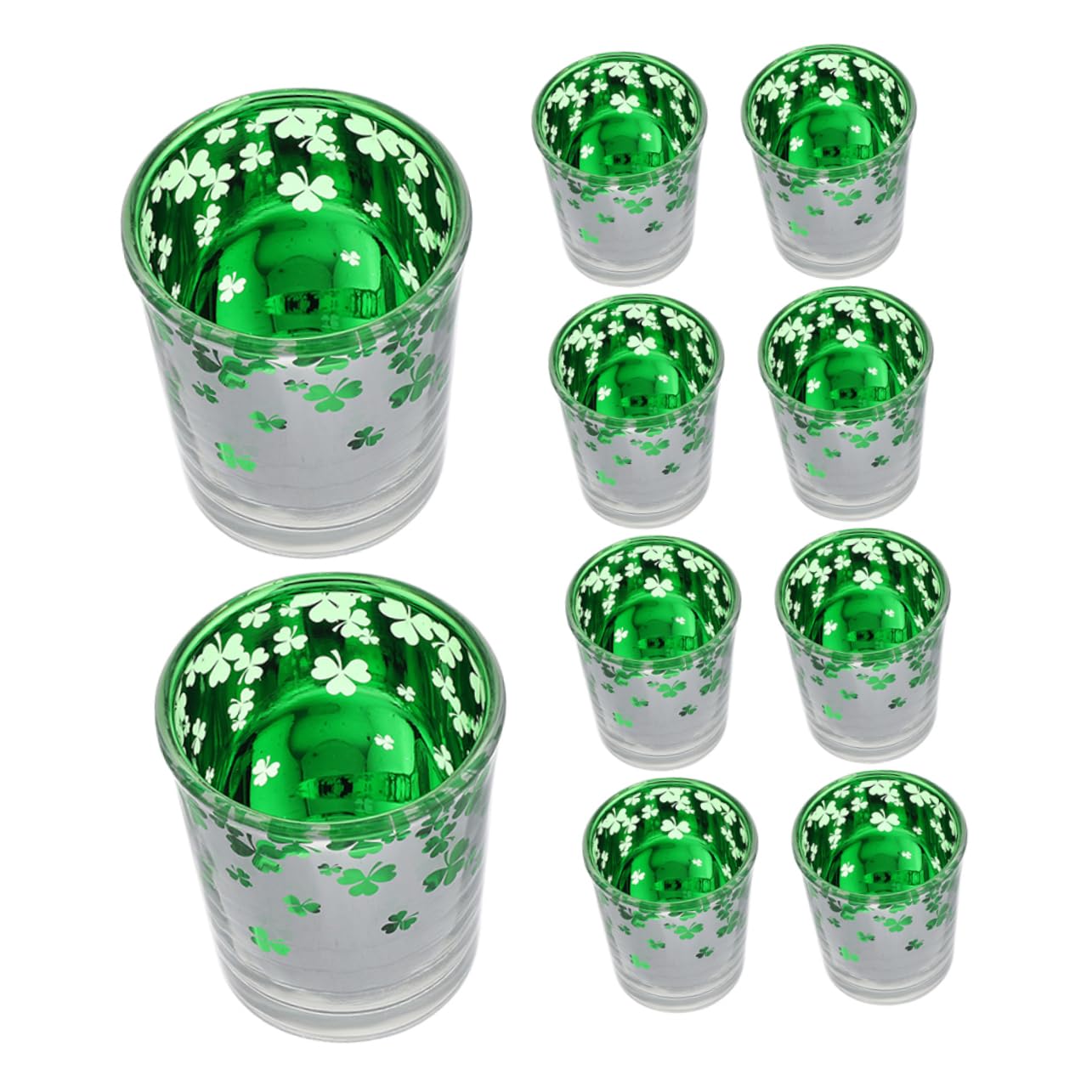 12pièces Bougeoirs Verre Vert pour Saint-Patrick Motif à Quatre Décorations Festives pour Intérieur Bars Et Cafés